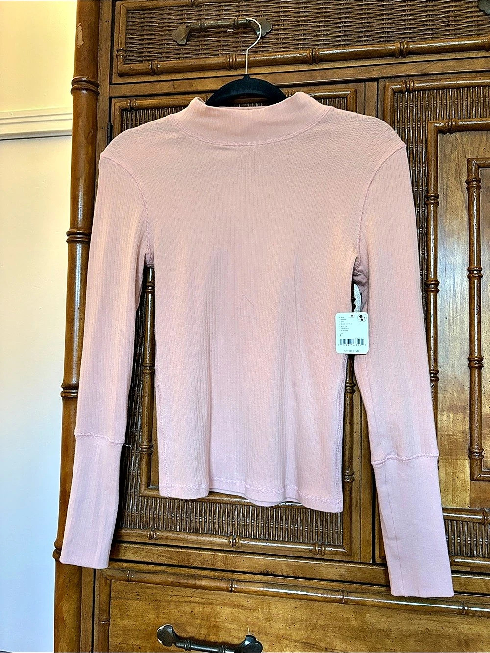 Free People Ribbed Mock Neck Long Sleeve Top in Pink Size Small NWT